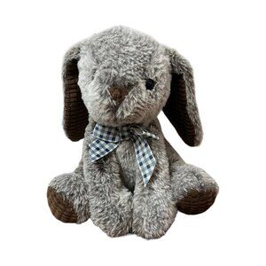 Homerbest Bunny Rabbit Plush Gray Brown Stuffed Animal Gingham Bow Lop Ear Sits